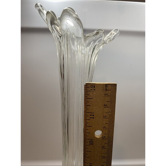 MCM LE Smith Swung Stretch Clear Ribbed Vase - About 15" H -  8 Fingers - Picture 7 of 7